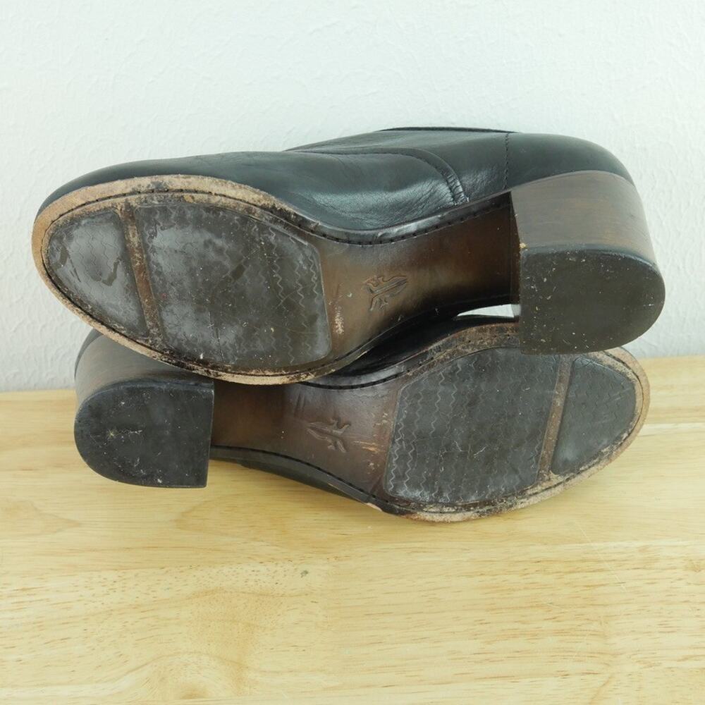 Frye Stella Slip On Bootie Size 7.5 Black Leather Chunky Heel Academia Round Toe - Picture 15 of 15